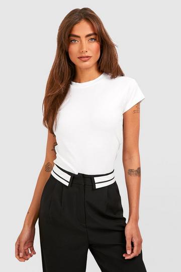 White Basic Cotton Cap Sleeve Fitted T-shirt