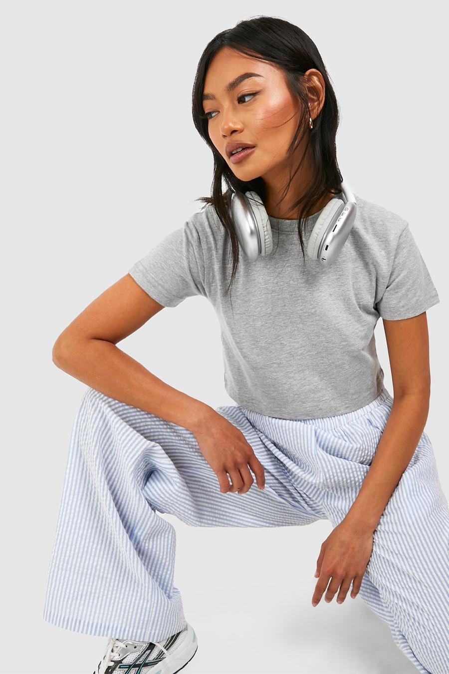 Grey marl Basic Cotton Cropped Baby T-shirt  image number 1