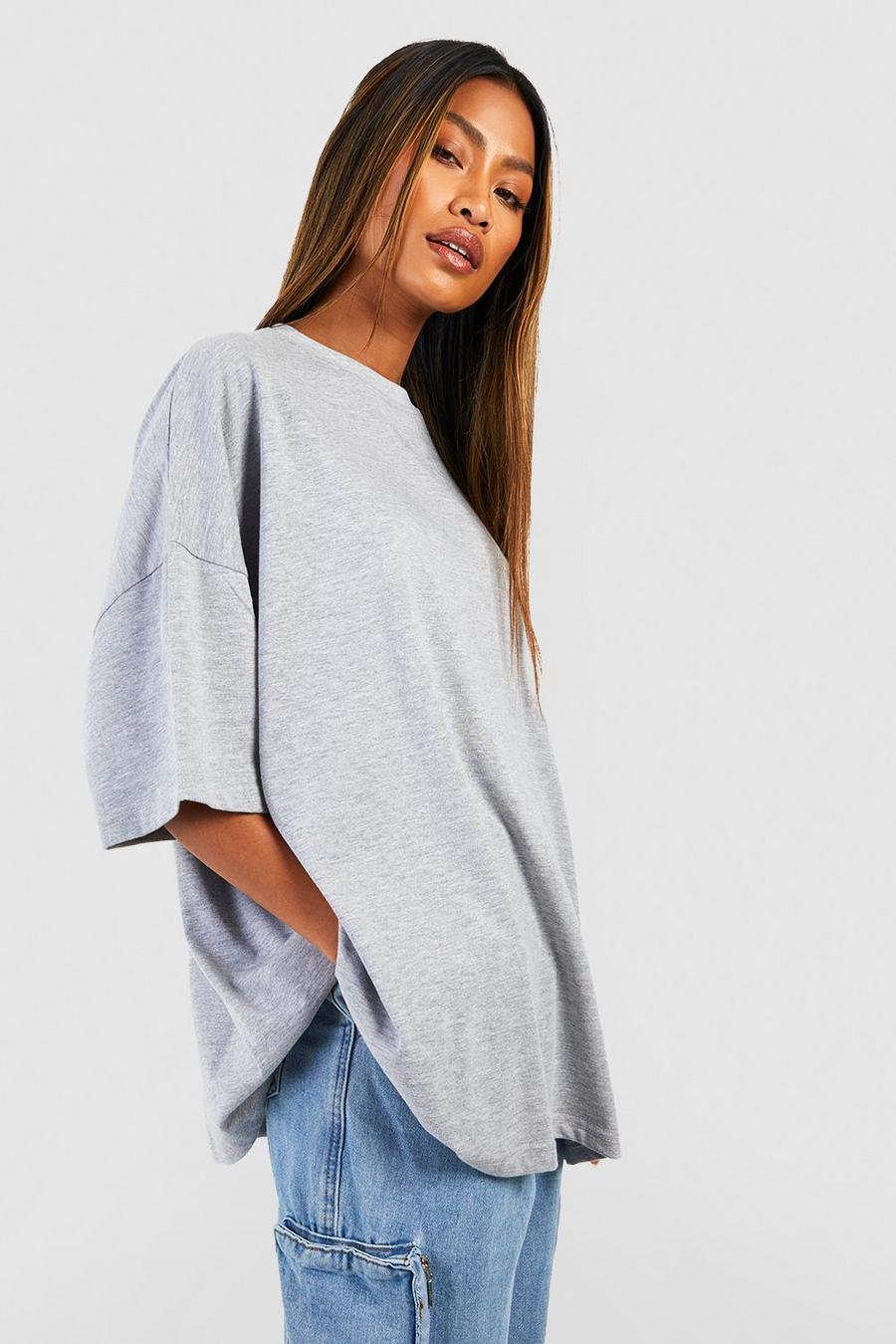 Camiseta básica súper oversize de algodón, Grey marl