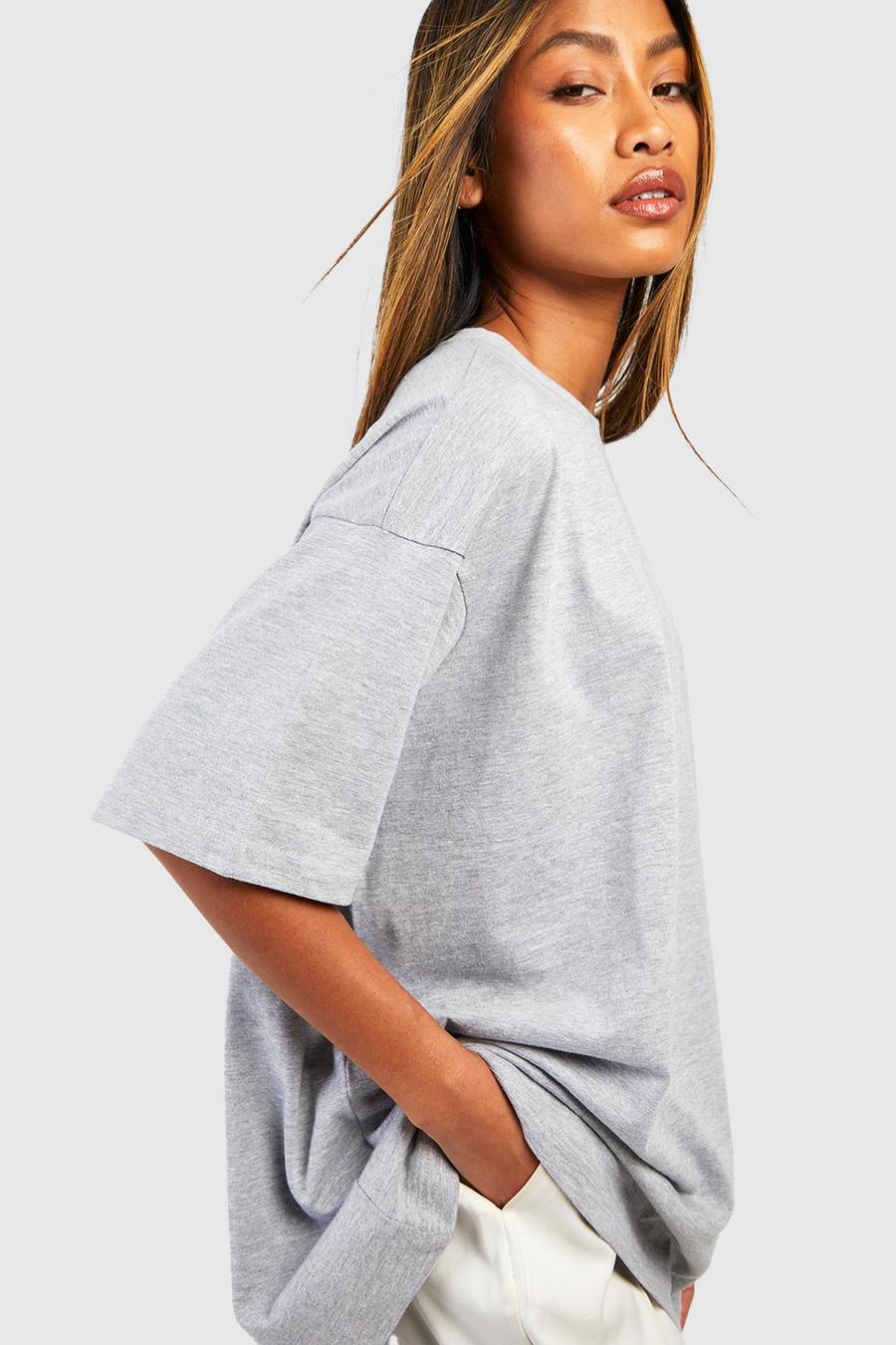 Basic Oversize T-Shirt aus Baumwolle, Grey marl image number 1