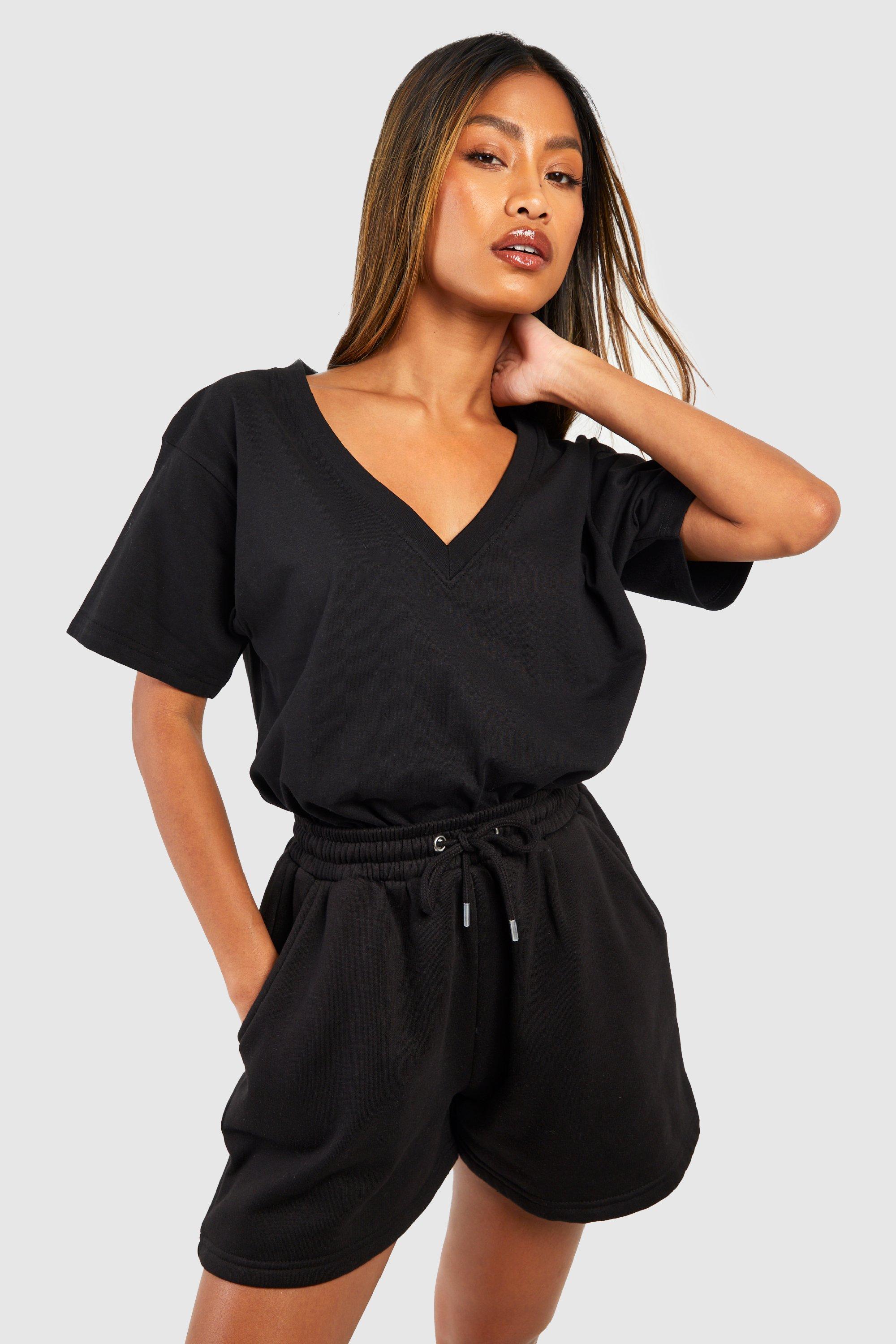 Deep v black discount top