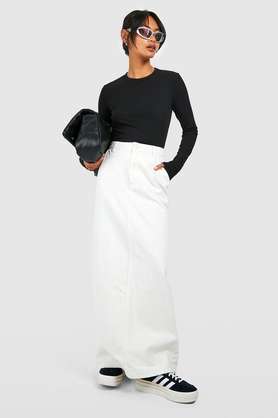 White Split Back Denim Maxi Skirt image number 1