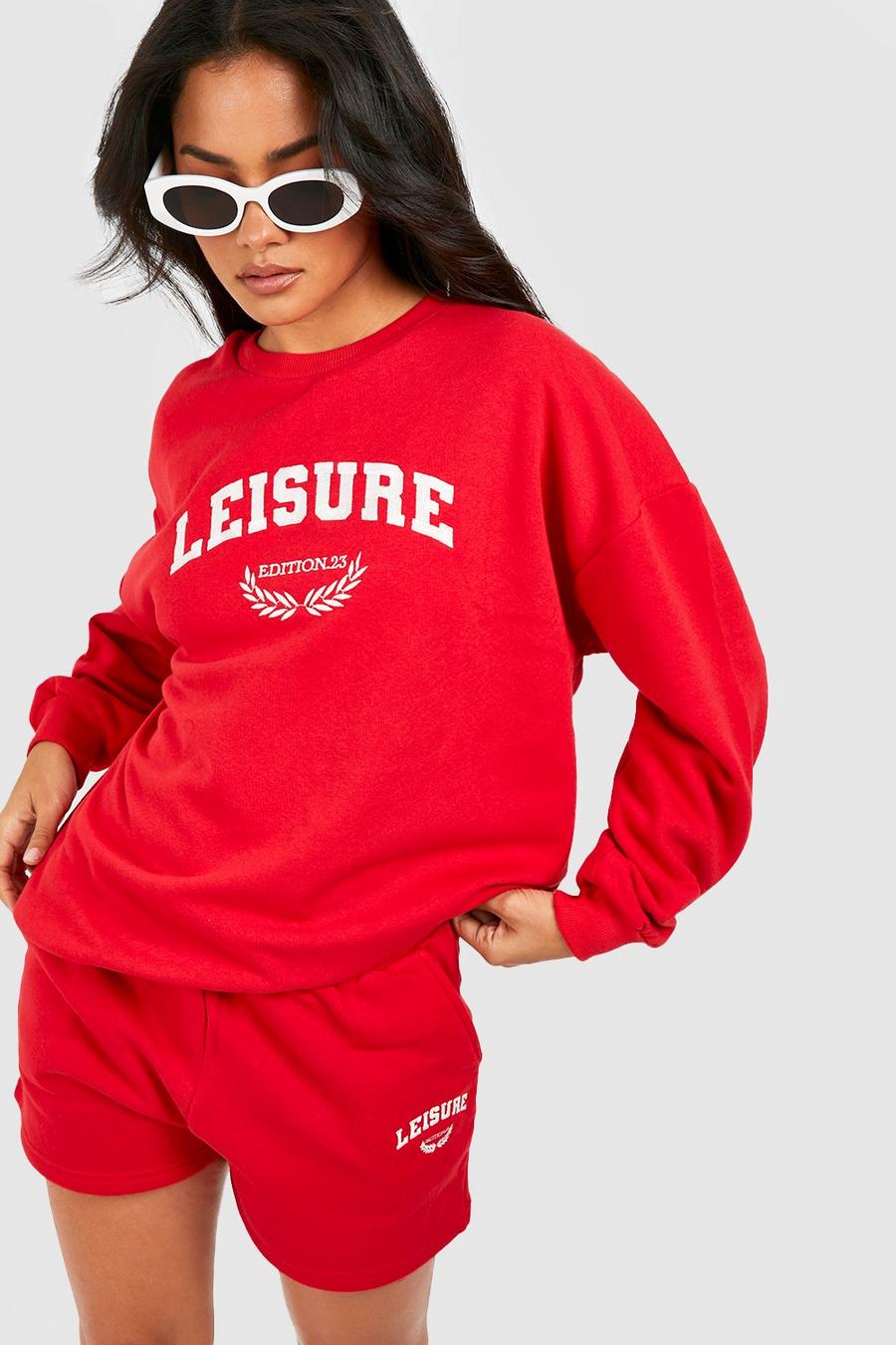 Red Leisure Embroidered Sweatshirt Short Tracksuit image number 1