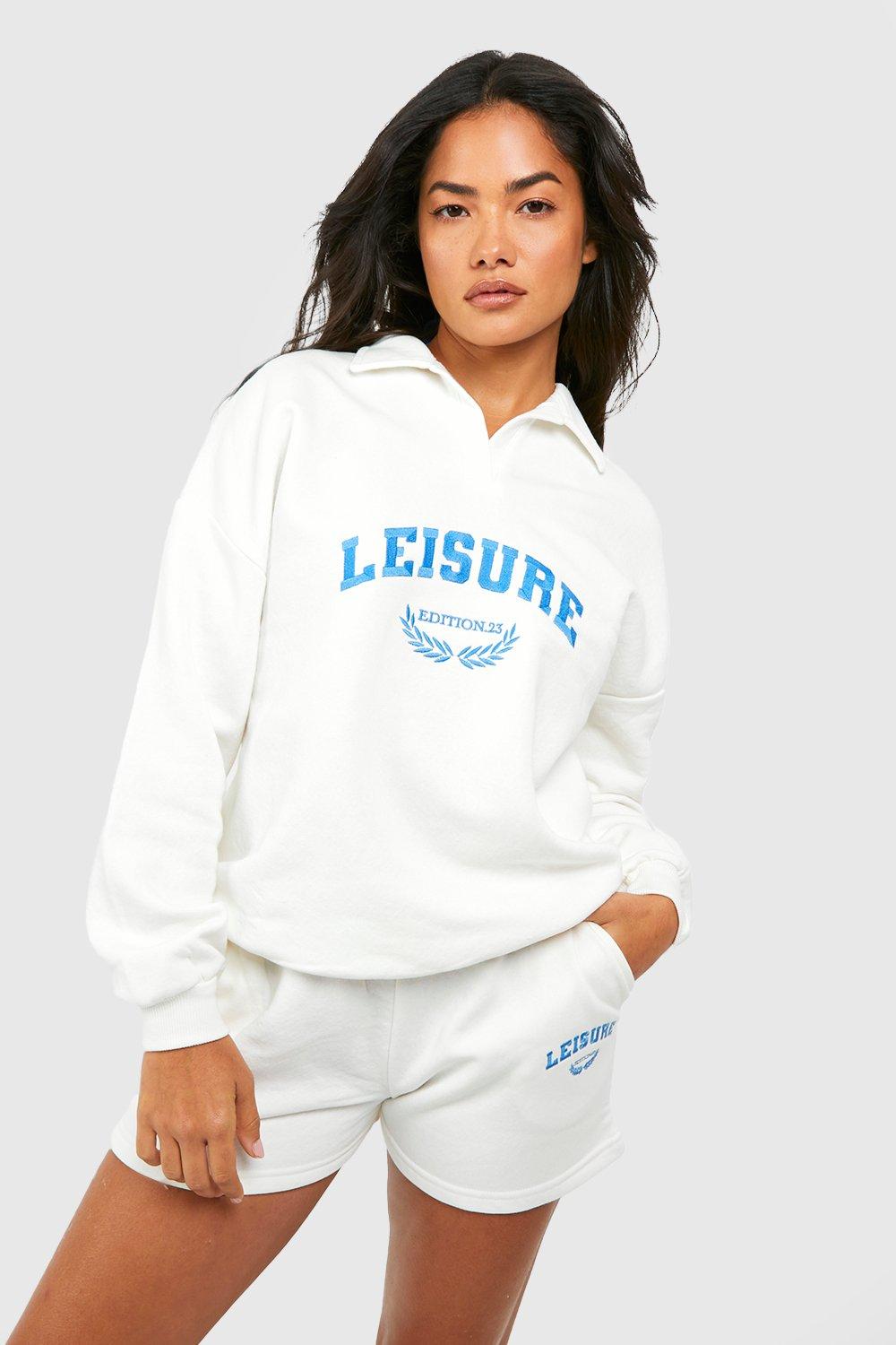 Leisure Embroidered Collared Sweatshirt Short Tracksuit boohoo