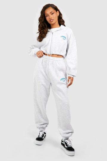 Grey Leisure Embroidered Boxy Zip Through Tracksuit