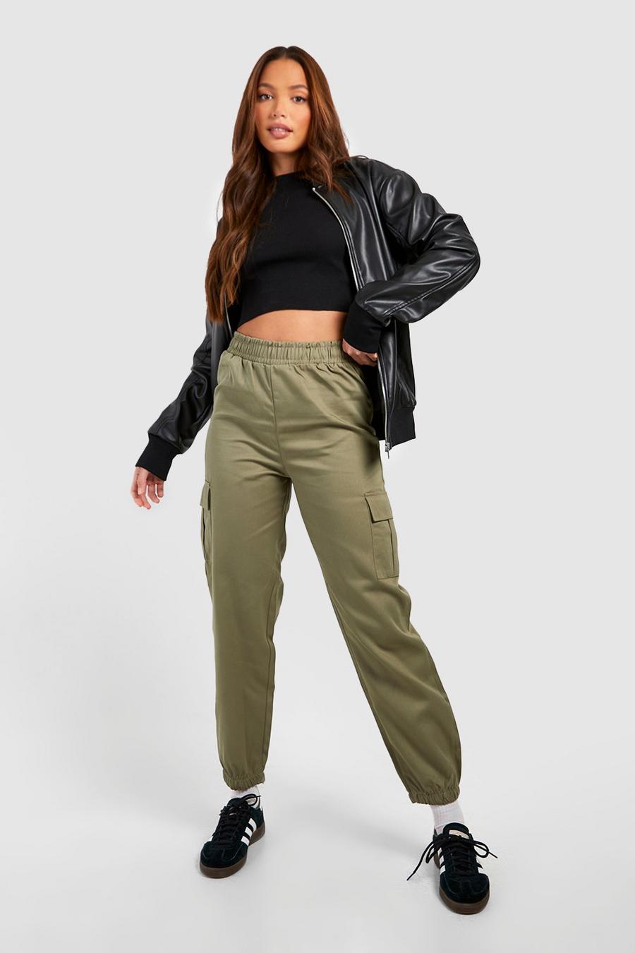 Olive Tall High Waisted Cargo Pocket Track Pants