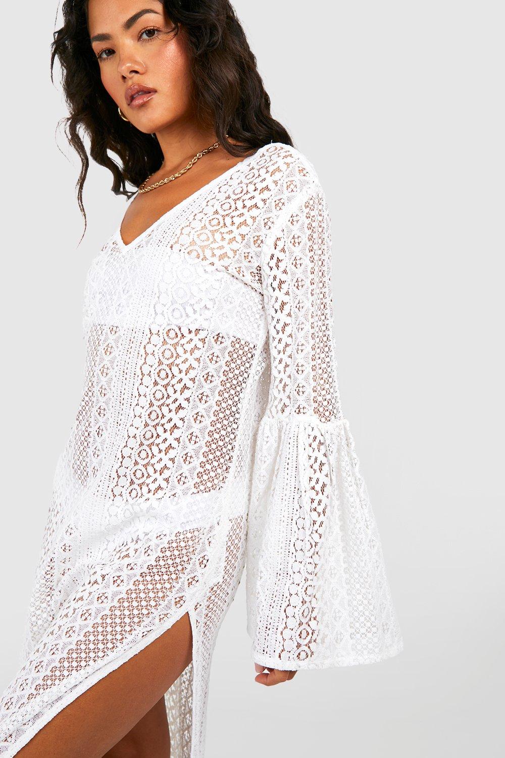 Boohoo crochet lace peplum bell 2024 sleeve top