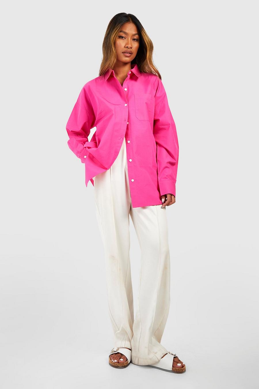Camisa oversize de algodón, Hot pink image number 1
