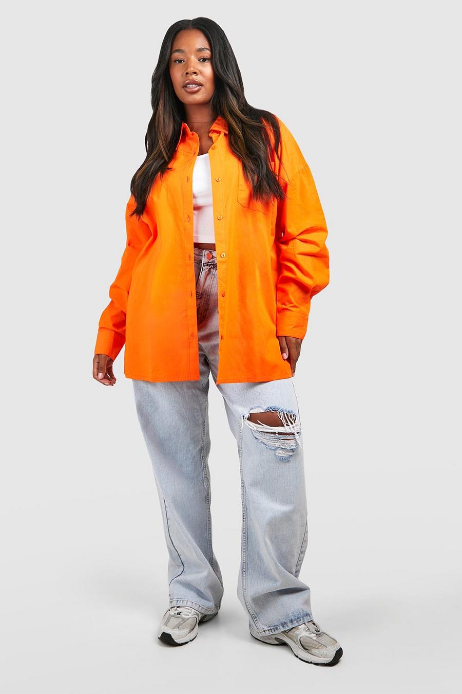 Orange Plus Oversize skjorta i bomullspoplin