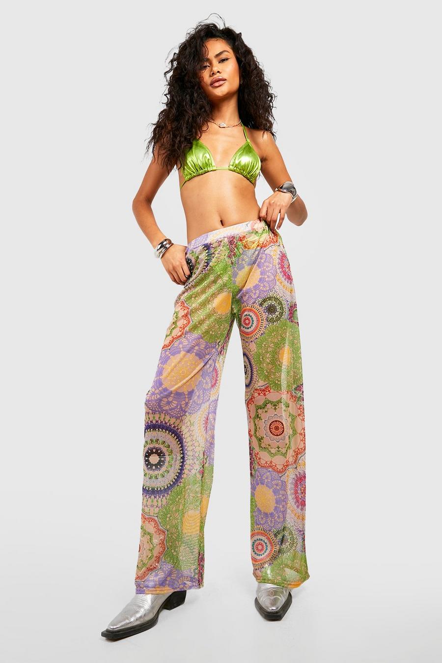 Stone Patchwork Print Mesh Wide Leg Beach Trousers image number 1