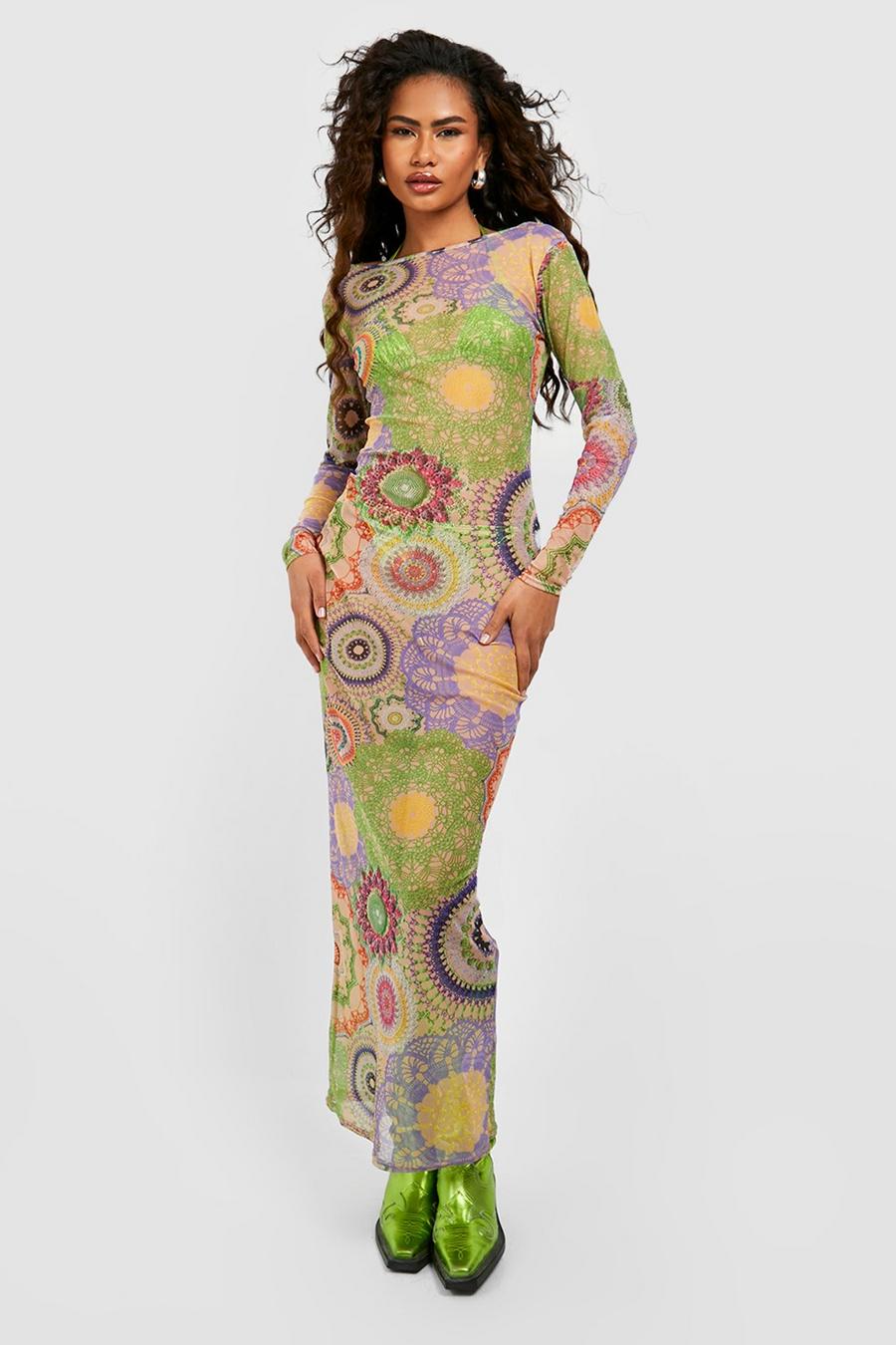 Stone Maxi Strand Jurk Met Patches, Print En Open Rug image number 1