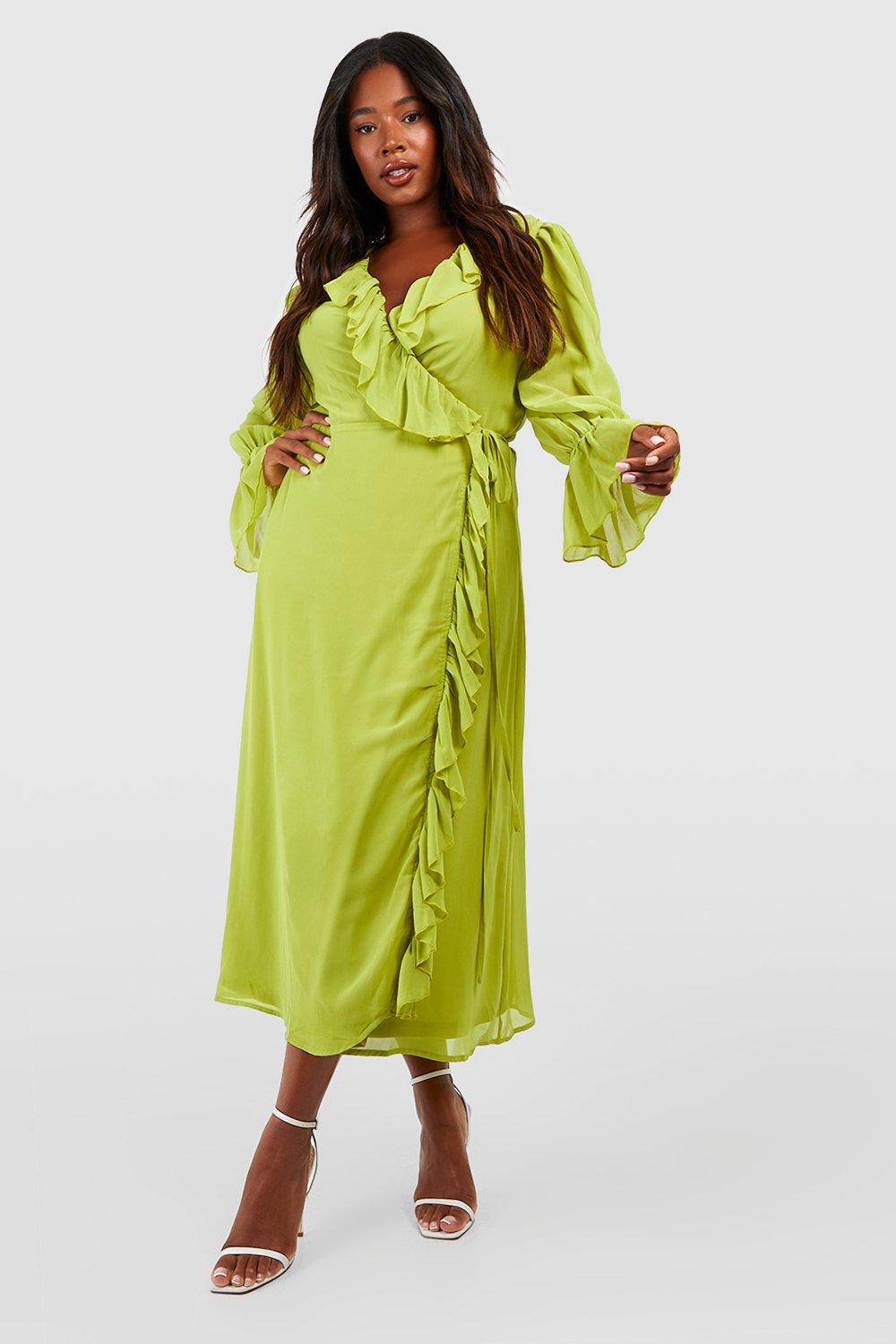 Boohoo yellow wrap outlet dress