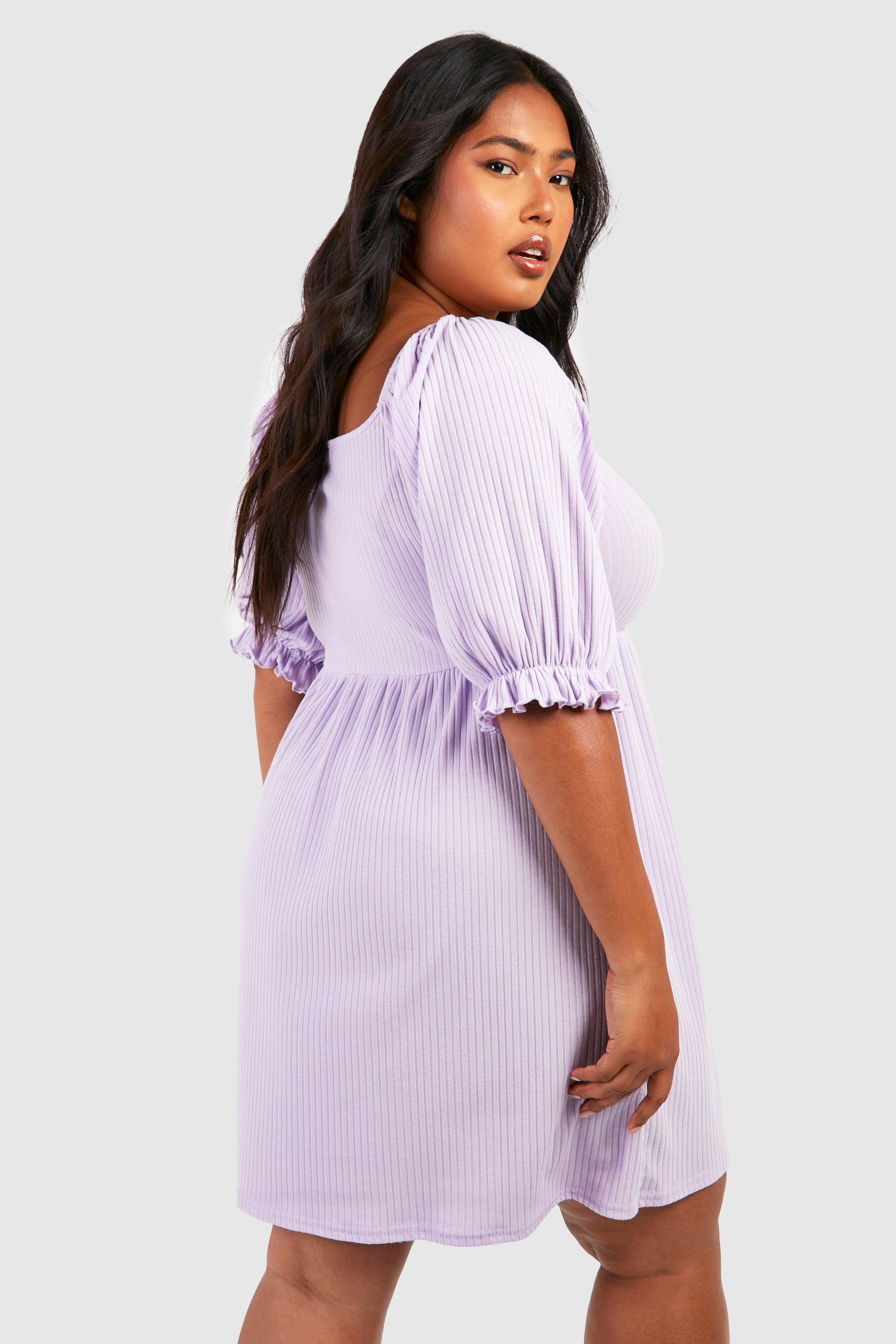 Plus Soft Rib Puff Sleeve Skater Dress boohoo NZ