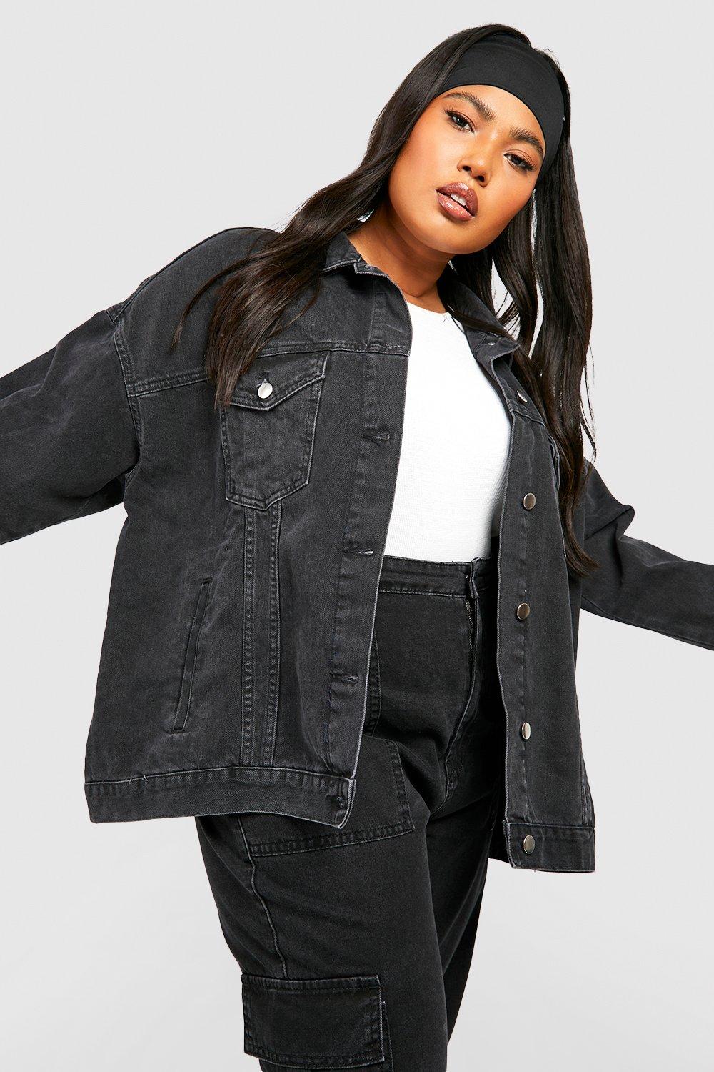 Plus size oversized hot sale black denim jacket