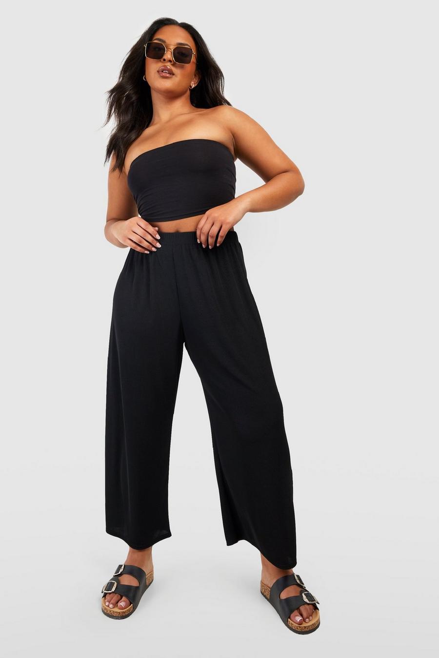 Black Plus Ribbed Culotte Trouser image number 1