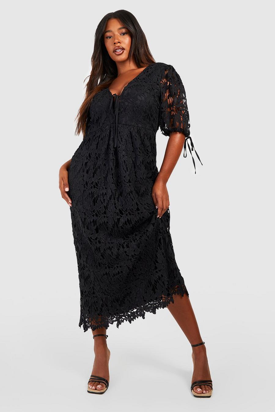 Black Plus Premium Lace Open Back Midaxi Dress image number 1