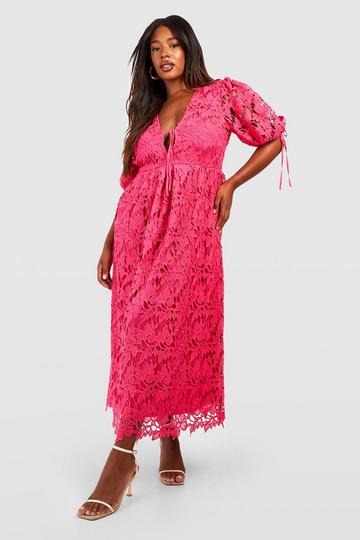 Plus Premium Lace Open Back Midaxi Dress hot pink