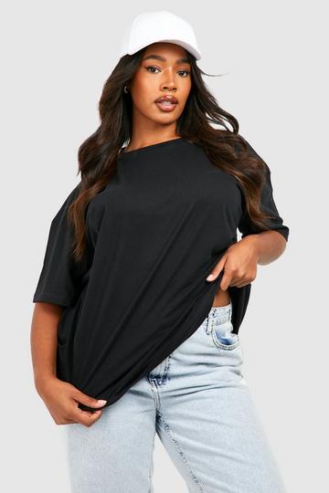 Black Plus Oversized Crew Neck Basic Cotton T-shirt