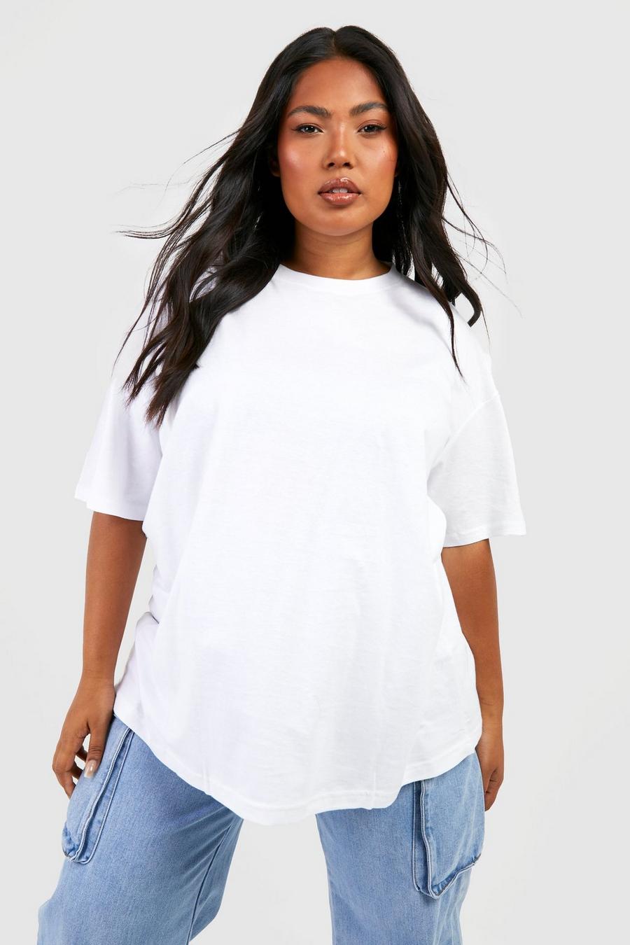 Plus Oversize Basic Rundhals T-Shirt aus Baumwolle, White