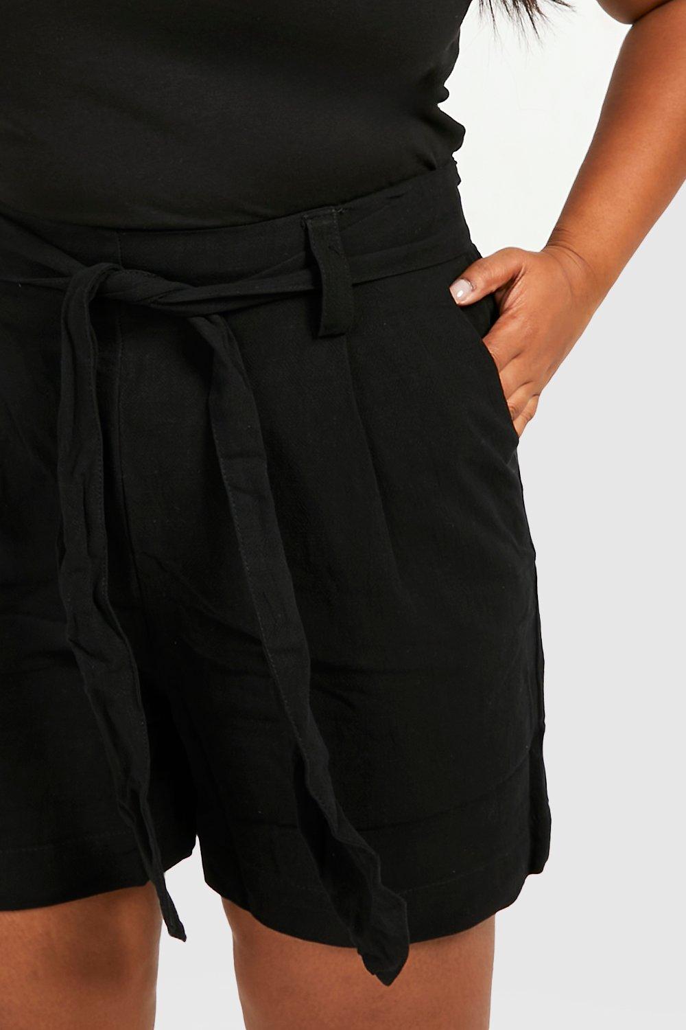 High waisted black cheap linen shorts