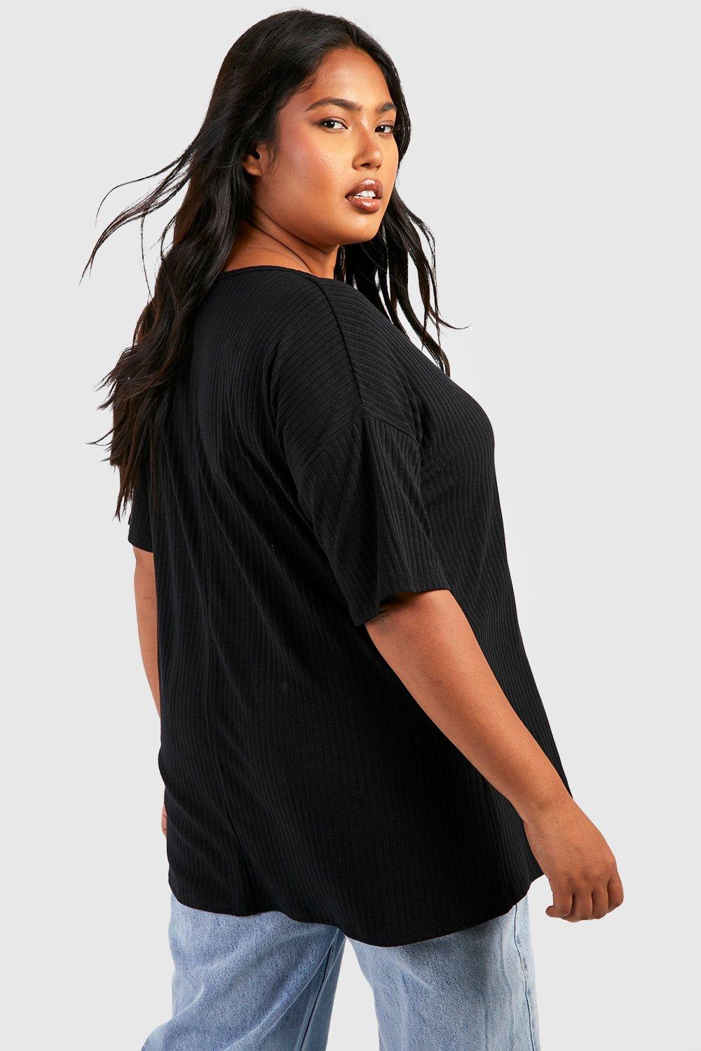 Plus Soft Rib Short Sleeve Tunic Top boohoo NZ