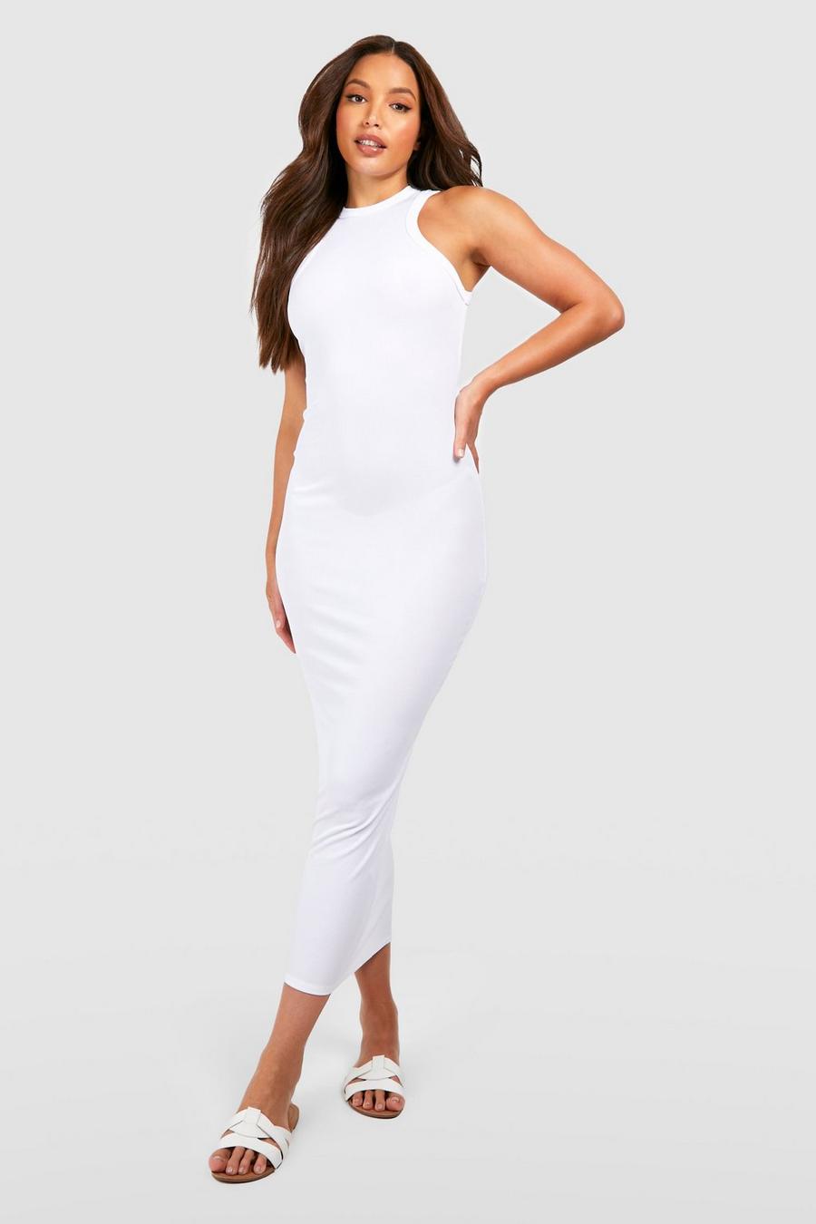 White Tall Basic Racer Thick Band Midaxi Dress image number 1
