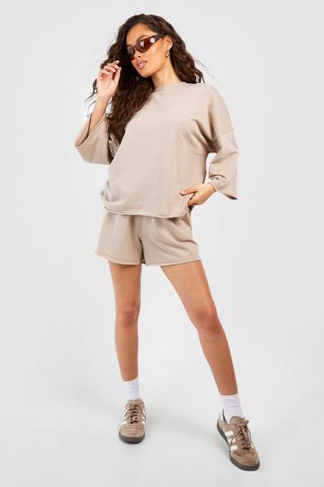 Stone Beige Loopback Short Sleeve T-shirt Short Tracksuit