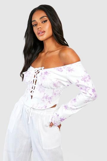 Floral Off The Shoulder Bengaline Corset cream