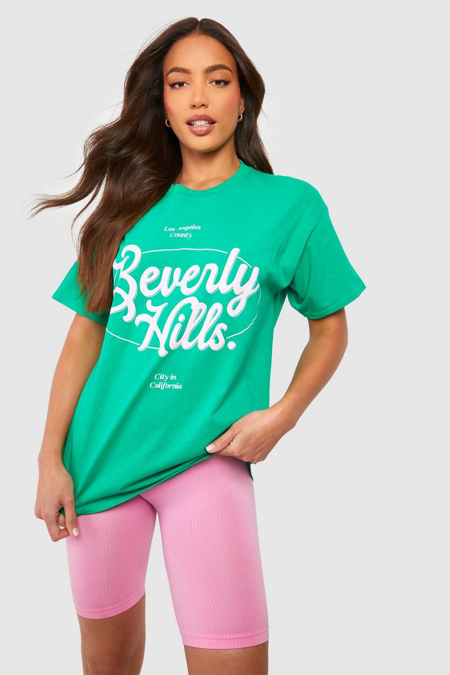 Green Tall Beverly Hills Print Oversized T-Shirt image number 1