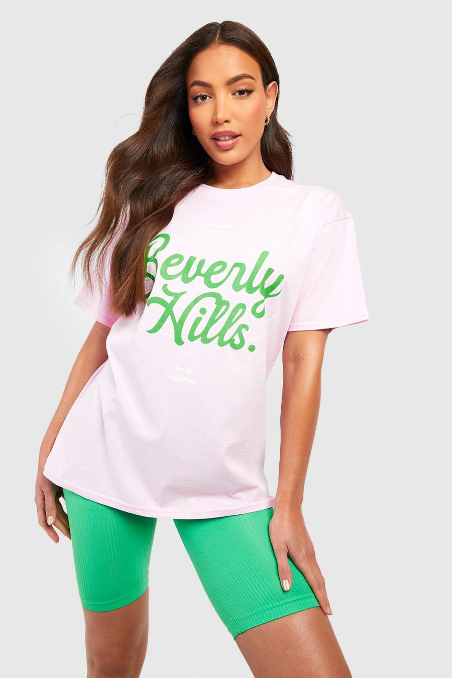 Pink Tall Beverly Hills Print Oversized T-shirt image number 1