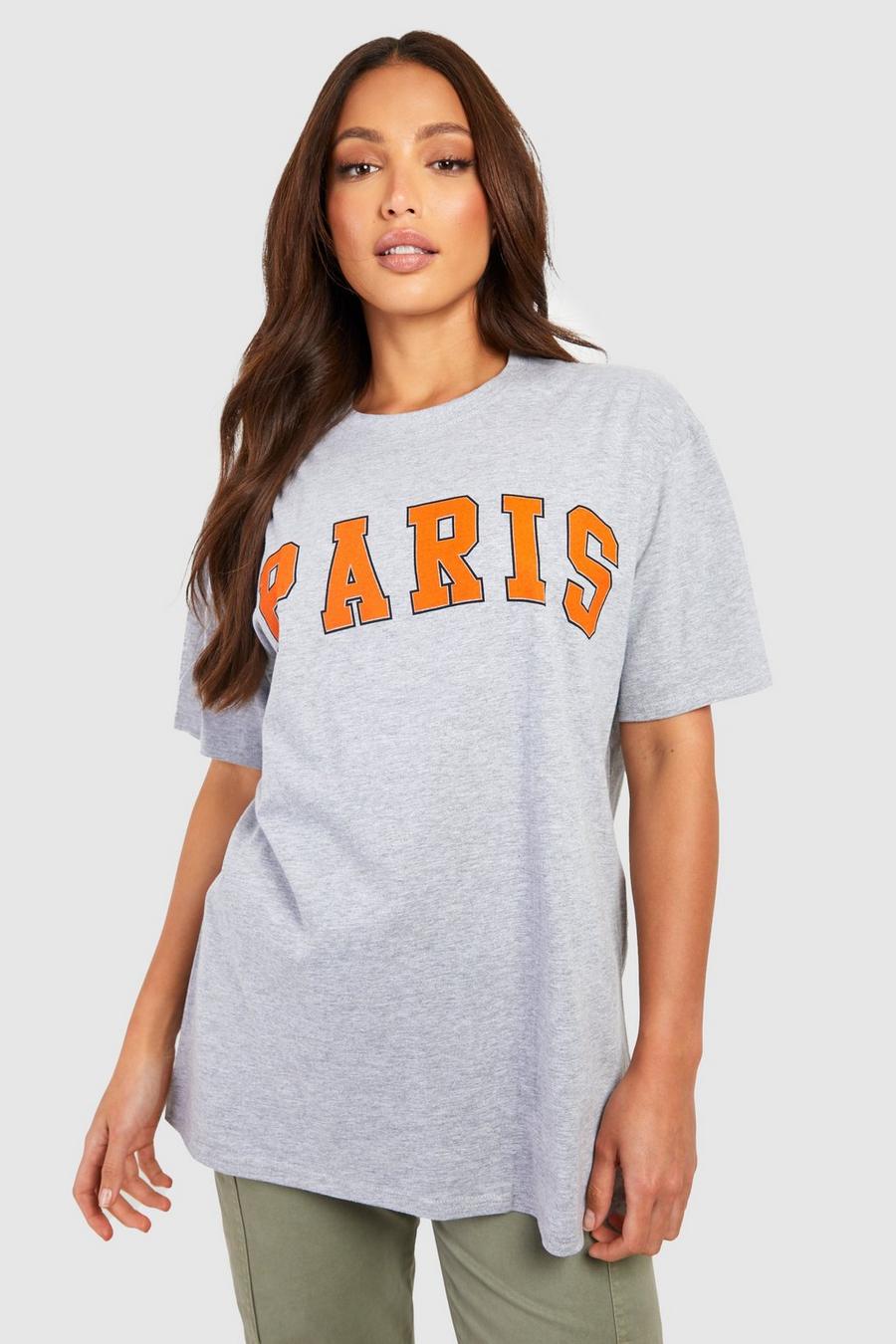 Grey gris Tall Paris Print Oversized T-shirt