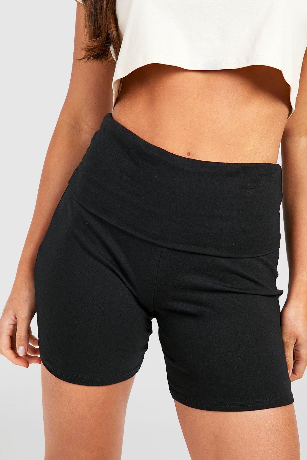 Votuleazi Women Y2k Fold Over Waist Shorts Ribbed Knit Biker Shorts Wide Waistband  Rollover Shorts（Cute Black，Small） at  Women's Clothing store