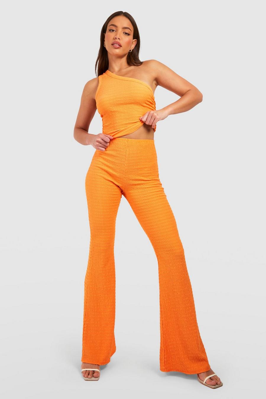Orange Tall Textured Flared Pants image number 1