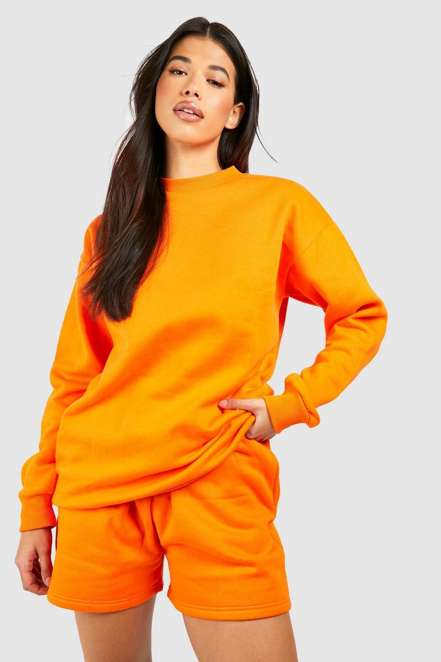 Orange Tall Plain Sweatshirt Short Tracksuit