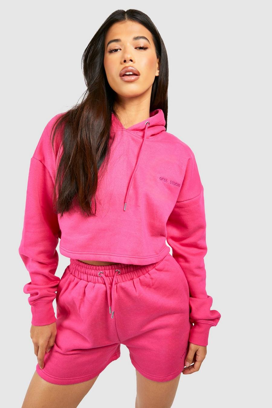 Pink rose Tall Dsgn Studio Embroidered Hooded Short Tracksuit