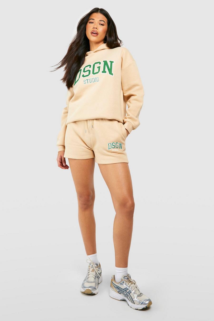 Beige Tall Dsgn Applique Embroidered Oversized Hoodie