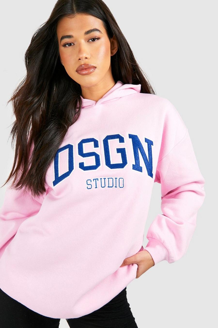 Pink Tall Dsgn Applique Embroidered Oversized Hoodie