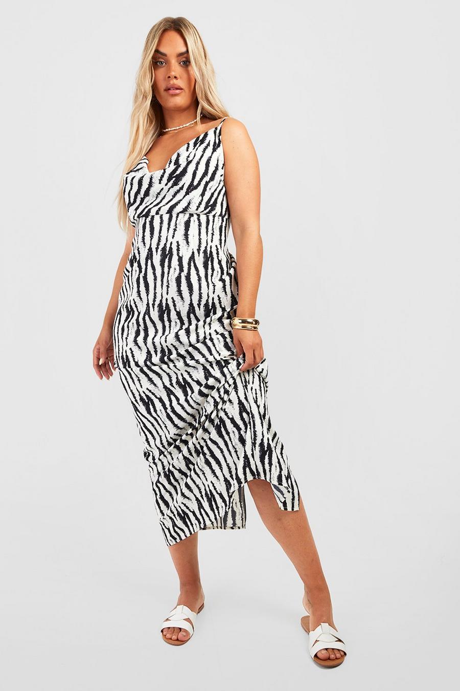 Black Plus Zebra Printed Satin Maxi Dress image number 1
