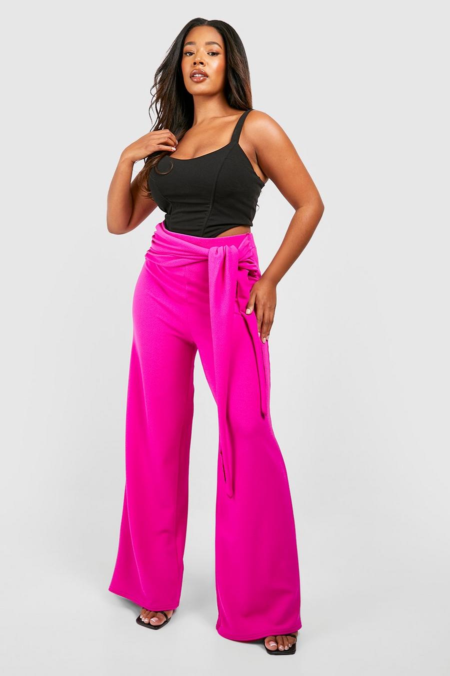 Fuchsia Plus Tie Front Wide Leg Trousers image number 1