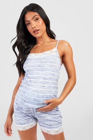 Maternity Stripe Lace Trim Cami & Short Pj Set grey marl