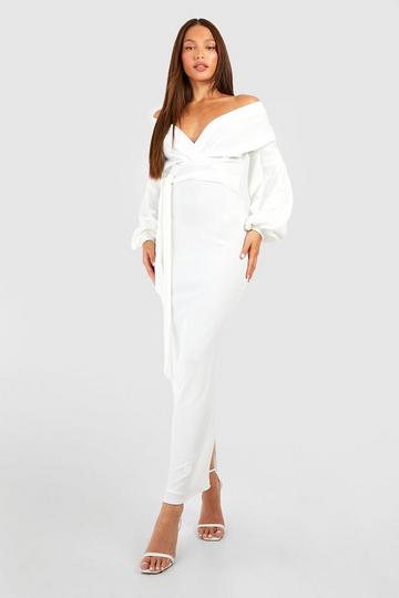 Tall Off The Shoulder Wrap Maxi Bodycon Dress ivory