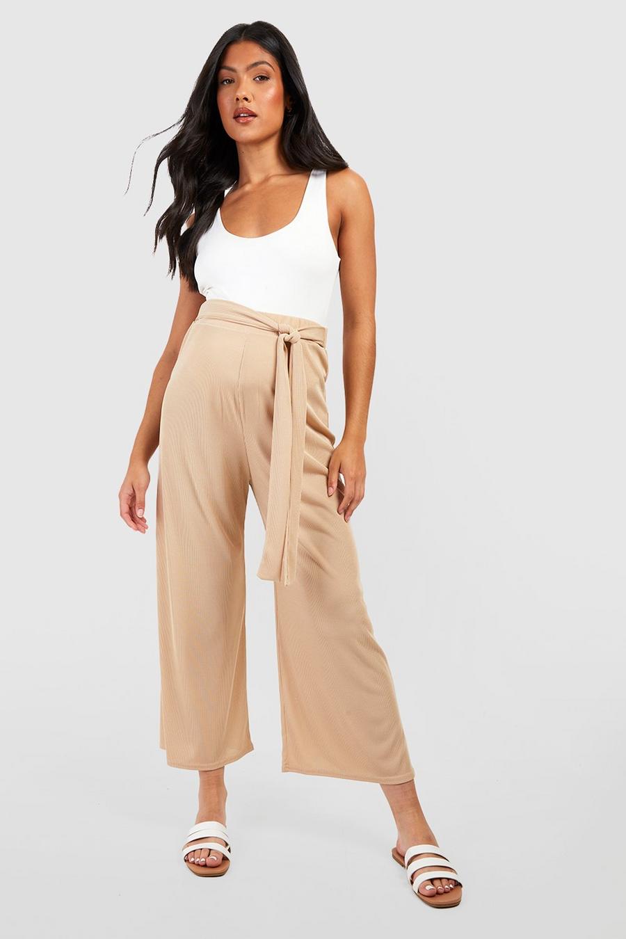 Stone Maternity Belted Rib Culottes