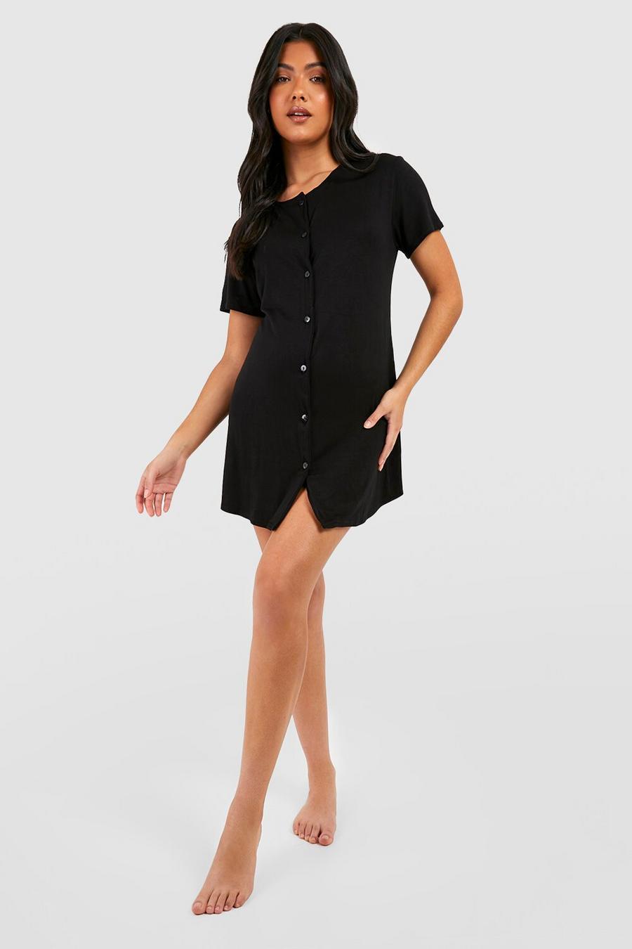 Black Maternity Peached Jersey Button Down Nightie