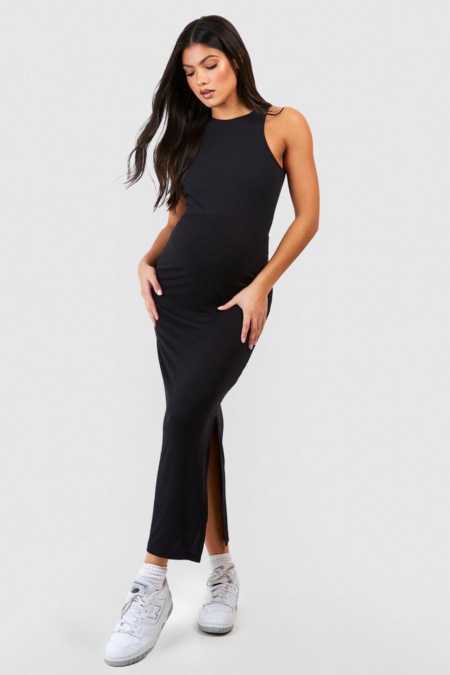 Black Maternity Side Split Midaxi Skirt image number 1