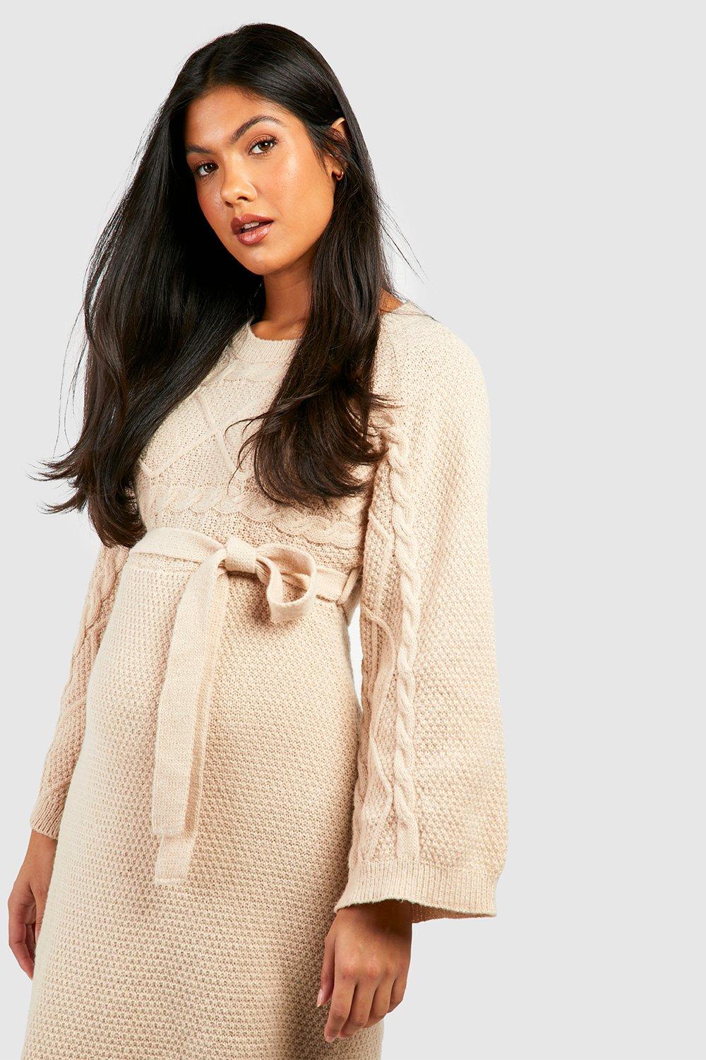 Maternity Belted Midi Sweater Dress