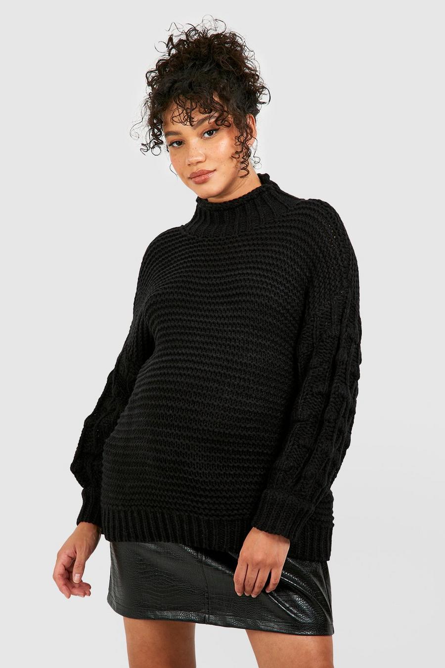 Black Maternity Premium Chunky Knit Roll Neck Jumper image number 1