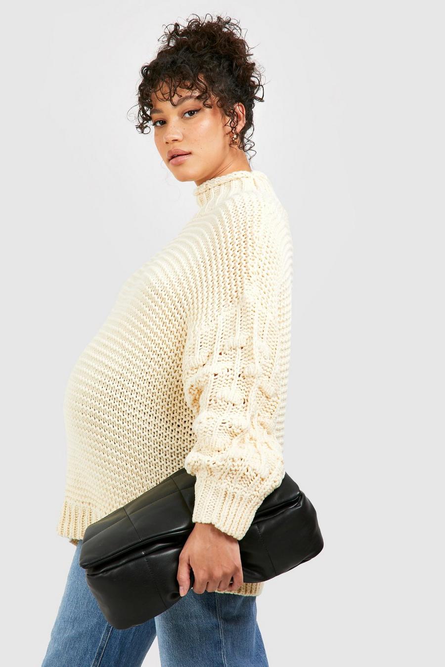 Ivory Maternity Premium Chunky Knit Roll Neck Jumper image number 1