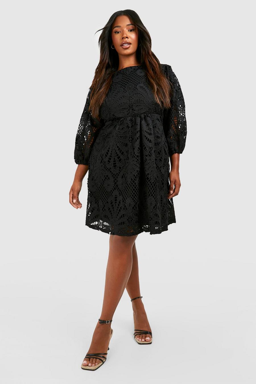 Plus Premium Lace Puff Sleeve Smock Dress image number 1