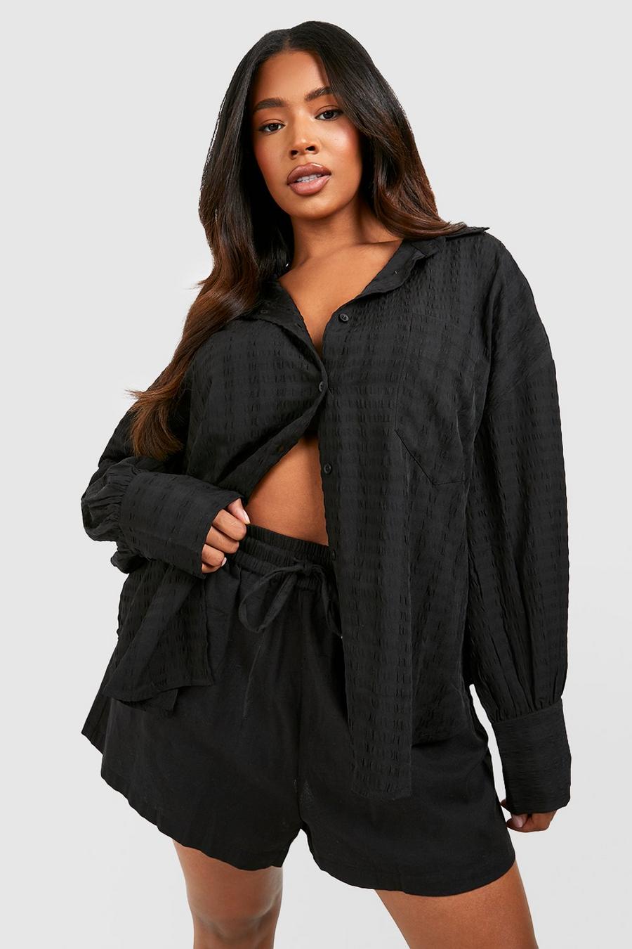 Black Plus Textured Woven Oversized Shirt image number 1