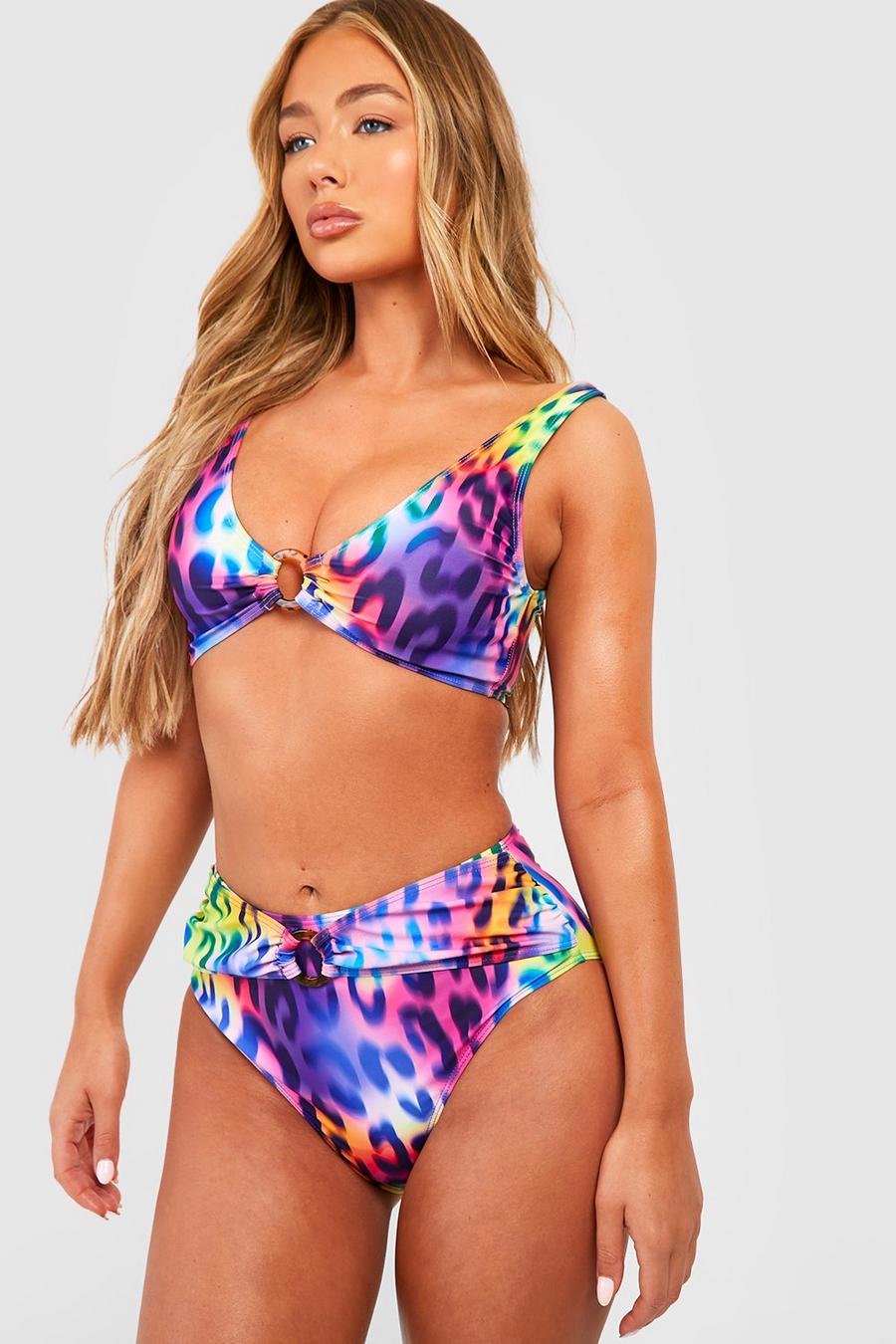 Purple Tummy Control Leopard O-ring Bikini Brief